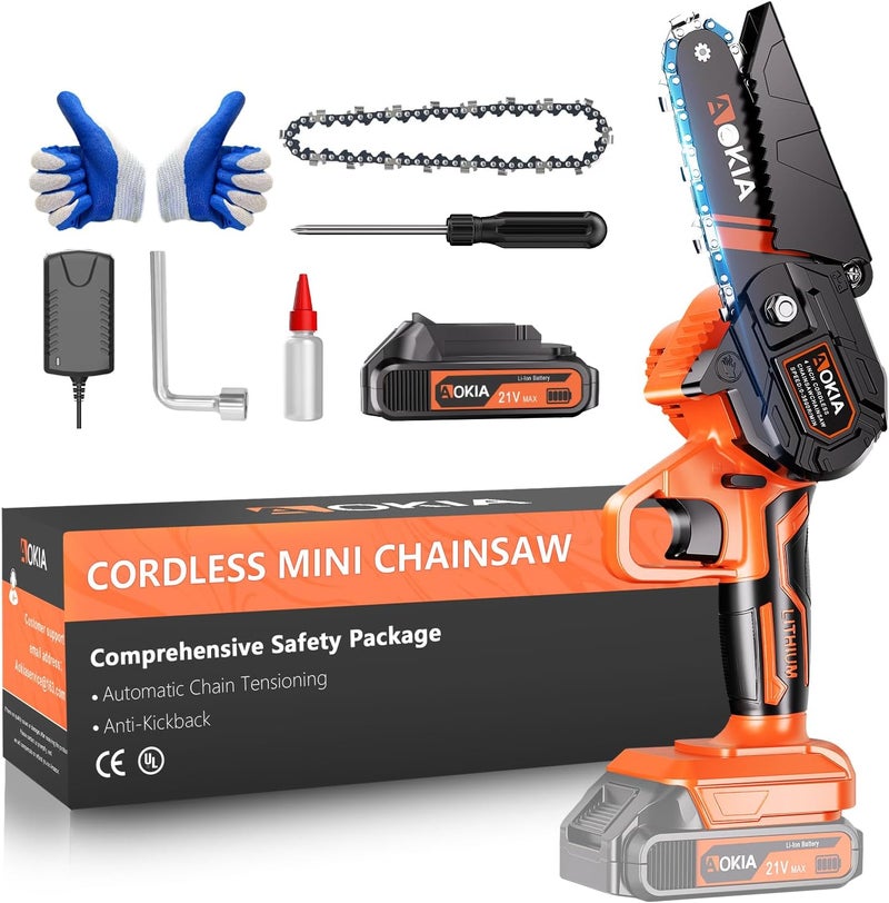 Aokia Electric Mini Chainsaw Cordless, Small Hand held 20V Power Battery With Charger Saw Powered Operated Household and Garden for Cut Tree Trimming Wood Cutting Gifts for Father Husband Men&Mother - Image 1